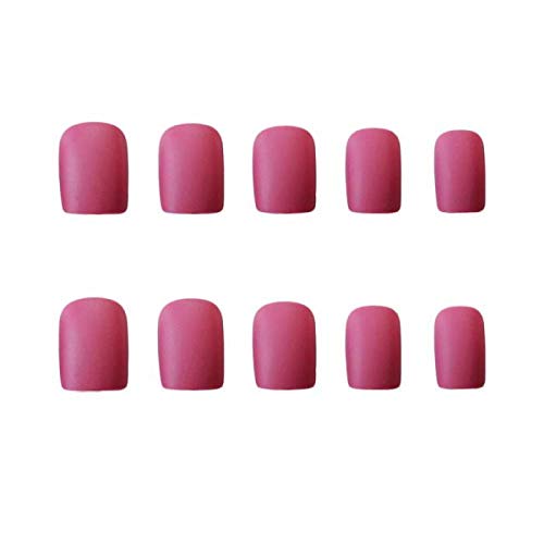 TJJF Falsche Nägel Rose Red Matte Fake Mit Klebenägeln Einfarbige Nägel Quadratischer Kopf Kurze Falsche Nägel Acryl…