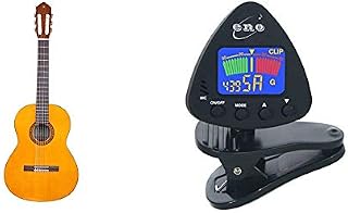 Yamaha CS40II Classical Guitar for Learners, 3/4 Size - Traditional Western Body - Natural & ENO 20537 Clip on Guitar Tuner Clip on Ukulele Tuner Bass Tuner Violin Tuner Chromatic Tuner