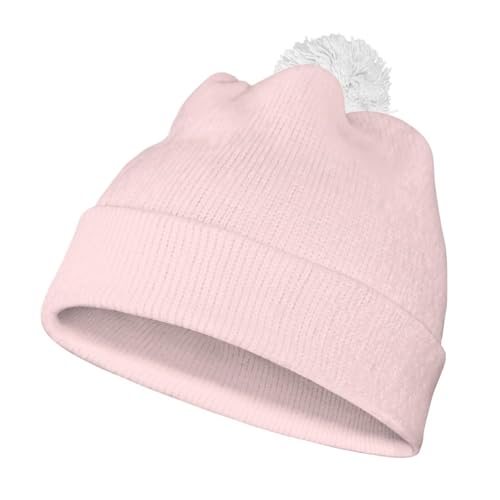 Hechitok Girls Boys Knit Slouchy Beanie Strawberry Print Beanie Chunky Baggy Hat with Pompom Winter Soft Warm Ski Cap for School Vacation Office Work, White Ball