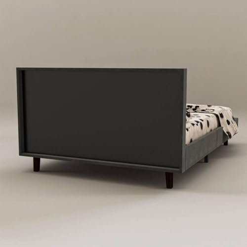 Image of Wooden Modern Upholstered King Size Bed for Bedroom | Wooden Double Bed Without Storage | Platform Cot Upholstered Bed with Upholstery Fabric | Engineered Wood | 6.5 x 6 Ft | Dark Grey-A