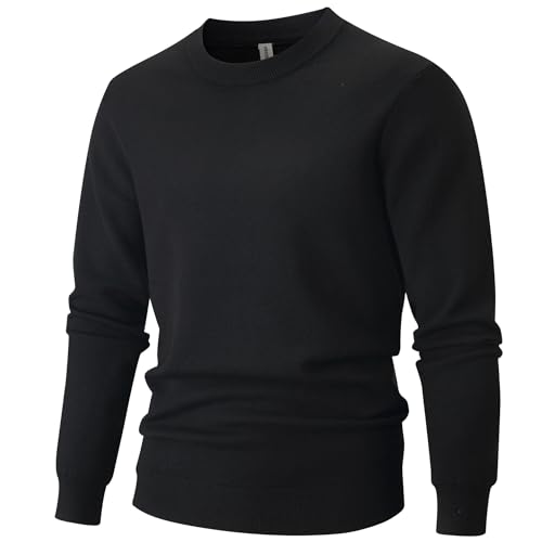 VEIISAR Herren Rundhalspullover 360g - Dicke Variante - Pullover Wärme für Herbst/Winter - Weicher Bequemer Strickpullover (Schwarz XXL)