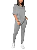 HBQ Women 2 Piece Outfits Summer Sweatsuits Drop Shoulder Tracksuits Biker Short Workout Jogger Sets Grey L