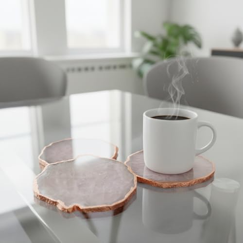 Image of Natural Agate Stone Tea Coasters Set | Premium Stone Coasters for Tea, Coffee & Glass | Heat Resistant Coasters for Dining Table, Office Desk & Home Decor | Pack of 4 | Color -White