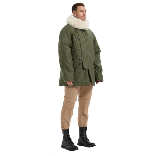 N-3B Parka Coat WW2 USAF Uniform Vintage Men Hooded Cotton Cargo Jacket Extreme Cold Windbreaker Replica US N3B Pipe Coat3