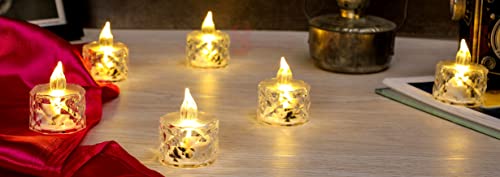 Image of VERVENIX 6 Pcs LED Tea Light Candles | Flameless & Smokeless Acrylic Diyas | Battery-Operated | Warm White 3cm Candles for Diwali, Festive, Wedding, Party & Christmas Decor (Pack of 6)