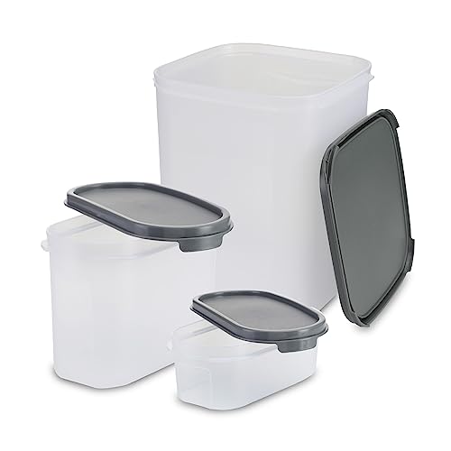 Image of KOLORR Modular Plastic Containers Set for Kitchen Storage Combo, Set of 4 (500ml x 1 / 1100ml x 2 / 5500ml x 1) | Dry Food Organizer | Air Tight Grocery Jar /Container | Food Grade | Transparent