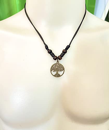 LAVIP Leather Celtic Tree of Life Pendant Necklace Wood Beaded with Adjustable Black Cord Mens Womens4