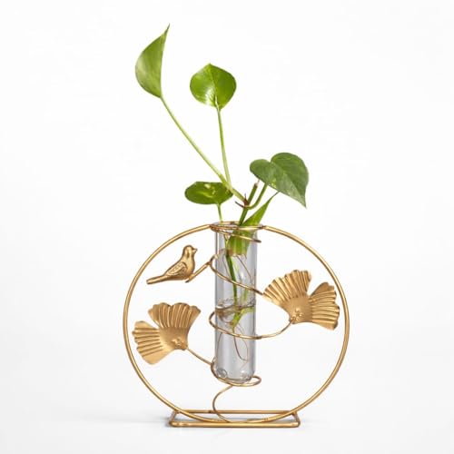 Image of CentraLit Glass Planter Hydroponics Vase with Metal Stand Test Tube Vase for Plants Small Bud Vase for Flower Terrarium Indoor Decor Desktop Home Office Wedding Garden