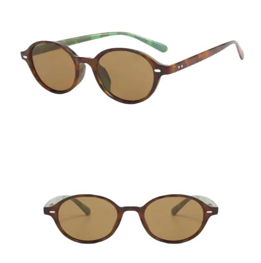 Small Vintage Oval Sunglasses with Green Frame and Brown Lenses for Retro Style and Daily Wear