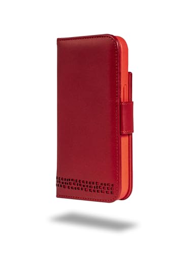 Étui en cuir véritable rouge pour iPhone 16 Ed Hicks, l'art de protéger avec style