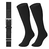 LEACOOLKEY Baseball Belt and Socks Combo Set Softball Socks and Elastic Belt for Adult Men Women Black