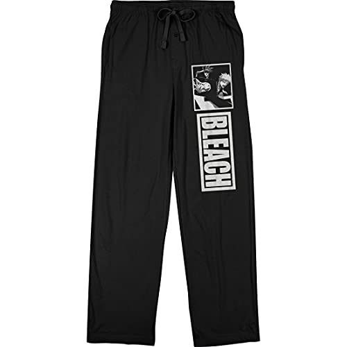 Bioworld Bleach Anime Cartoon Mens Black Graphic Print Drawstring Sleep Pajama Pants