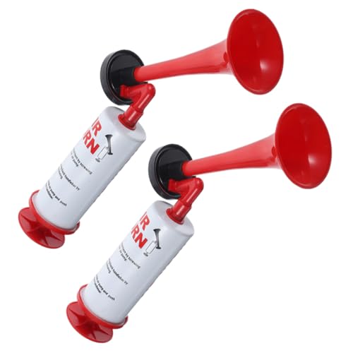 COOLHIYA 2pcs Handheld Cheer Air Horns Portable Loud Noise Maker for Sporting Events Parties Bright Crimson Manual Trumpet for Fans Celebration Accessories