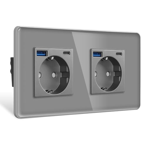 Double prise murale encastrée en verre avec port usb