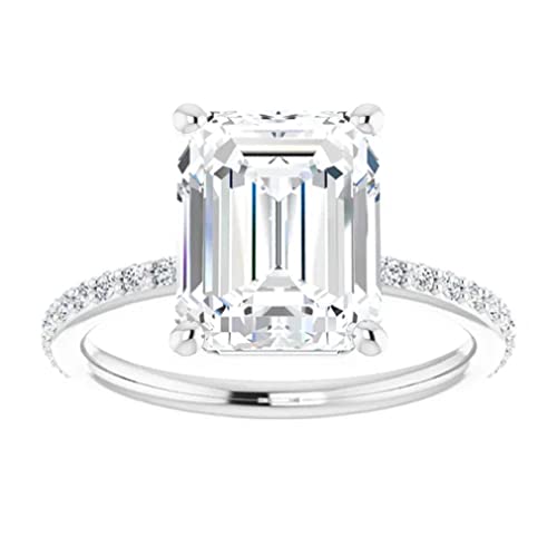 Jeweleryium 3 Ct Emerald Cut Colorless Moissanite Engagement Ring, Wedding/Bridal Ring Set, Solitaire Halo Style, Solid Sterling Silver Vintage Antique Anniversary Bridal Rings Gift For Her (4.5) #TOP1