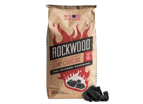 Rockwood Natural Lump Charcoal – Hardwood Lump Charcoal Blend of Oak, Hickory & Cherry for Clean Burn, High-Heat Grilling & Smoky Flavor Barbecue – Ideal for Kettle & Kamado Grills – 20lbs (1 Pack)