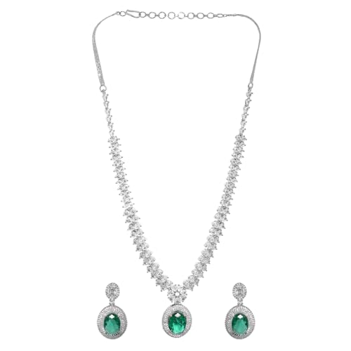 Rubans Rhodium Plated Premium white & Emerald solitaire Zircons Pendant Necklace Set (B0D6RXWG59) Amazon Price History, Amazon Price Tracker