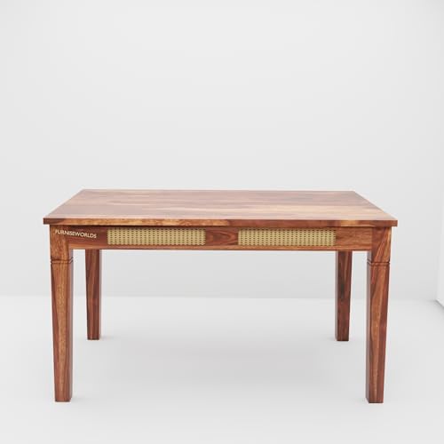 Image of Solid Sheesham Wood Dining Table Set 6 Seater Set for Home and Kitchen, Rattan Dining Table 6 Seater with Chairs Cane Furniture, Dining Set