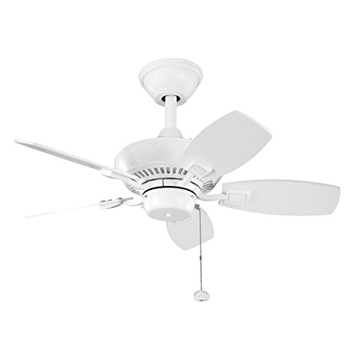 Kichler Canfield 30' Ceiling Fan in White, 5-Blade Indoor/Outdoor Fan with Pull Chain Controls, (30' W x 15' H), 300103WH