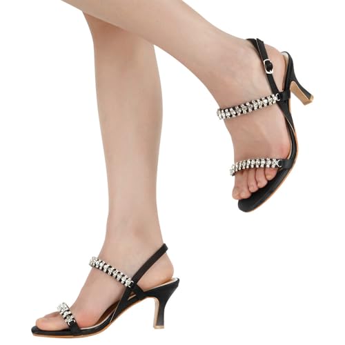 SheSole Womens Heels Sandals Sparkly Dress Shoes Low Kitten Heel Rhinestone Bride Wedding Shoes Black Silver Gold White3