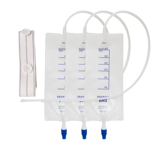 3-Pack 600ml Clear Nephrostomy Bags with 1-Pack 3.5cmx110cm Waist Belt