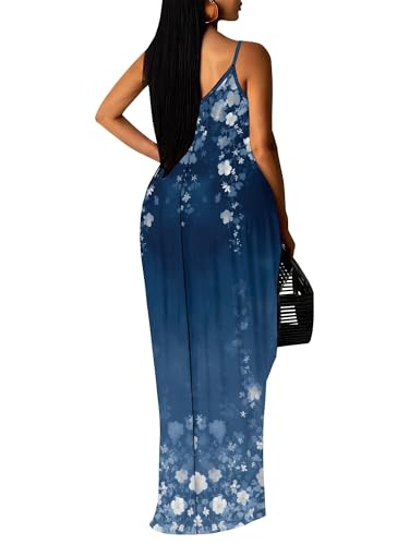 Image of Women Spaghetti Strap Maxi Dress with Pockets | Soft fabric relaxed fit sleeveless v neck with pockets for party and daily wear