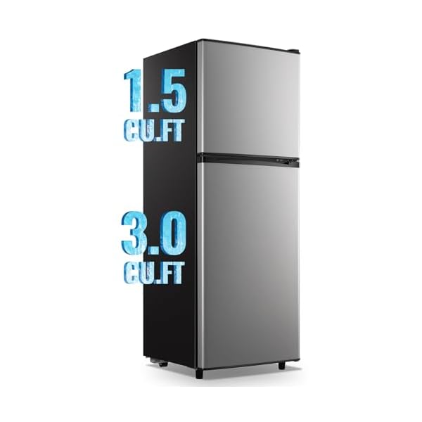 WANAI 4.5 Cu.Ft Full-Sized Fridge with Freezer, Dual Door Refrigerator with 7 Settings Temperature Adjustable, Small Fridge for Dorm Office Apartment and Home, Silver