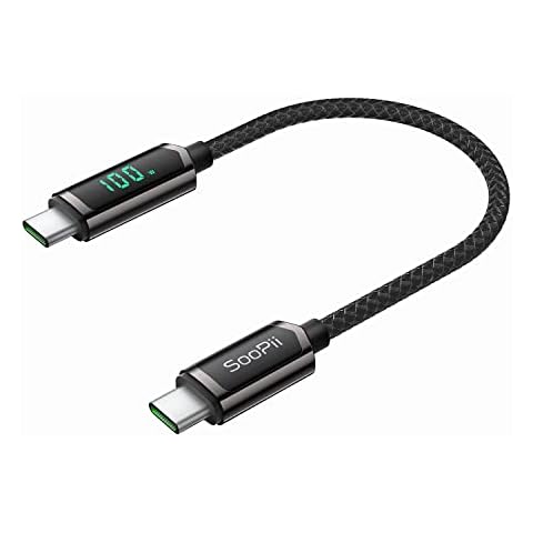 SOOPII 100W USB C to USB C Cable, 1FT Nylon Braided Type-C Cable with LED Display for lPad Mini/Air/Pro, MacBook Pro, Samsung Galaxy S22/S10, Pixel, LG Cover