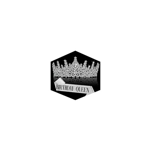 Image of Fesciory Birthday Crown for Women, Gold Plated Crystal Tiara with Sash