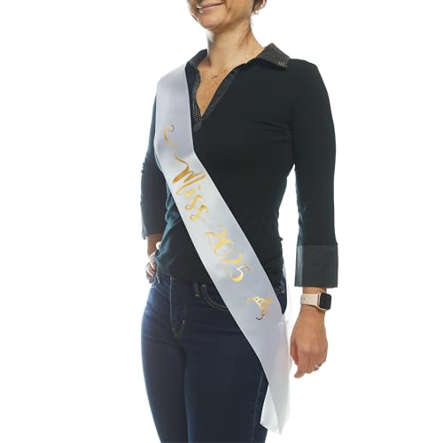 OMISS - MISS 2025 Sash for Festive Event - White Sash with Gold Lettering3
