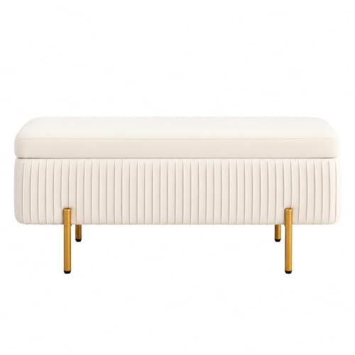 Image of Nutech Decor Velvet Upholstered Flip Top Storage Bench, 2-Seater Ottoman with Hidden Storage, Button Tufted End of Bed Bench for Bedroom, Living Room, Entryway, Hallway & Window Seating