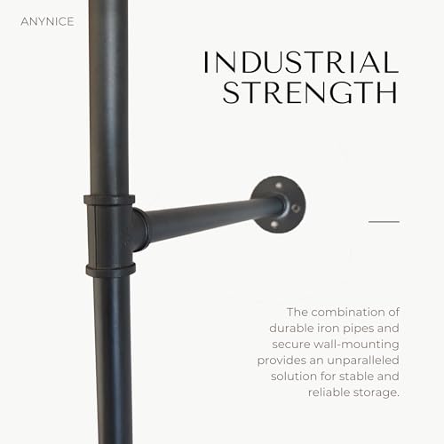 Industrial Pipe Clothing Rack, Heavy Duty Wall Mounted Clothes Rack, Retail Display Hanging Garment Rod for Laundry Rooms, Closet Storage, 14.6x75x82.7 Inches, Model K02