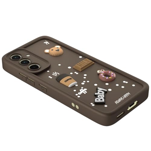 Image of Bintage CASE Cute Fun Taddy Cartoon 3D Ball Bear Milk Cake Coffee Silicon Case Full Body & Camera Protection Back Cover Compatible for Samsung Galaxy A55 5G - Brown