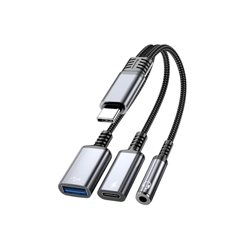 Image of FARLINK 3-in-1 USB C Hub with Charging Port & Audio Jack Adapter, USB C OTG & Aux to 3.5mm Adapter, USB C to USB Adapter & Headphone Splitter Compatible for MacBook, iPad Pro, iPhone 15