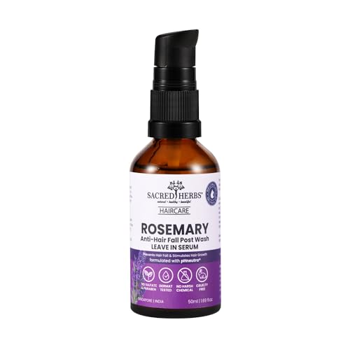 Image of SACRED HERBS Rosemary Anti Hair Fall Leave-In Serum | Rosemary & Tulsi | Up to 95% Stronger Hair | 95% Less Hair Fall | 95% Smoother | 95% Shinier Hair | For Men & Women | 50ml (Pack of 2)
