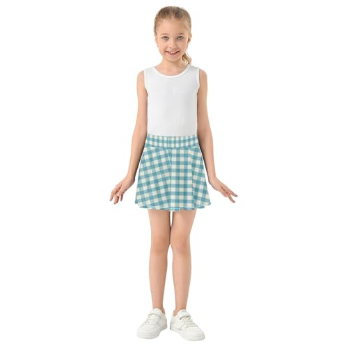 Gingham Blue White Athletic Skirt Girls with Built in Shorts Flowy Toddler Athletic Skort Pleated Skirt Kids with Pockets3