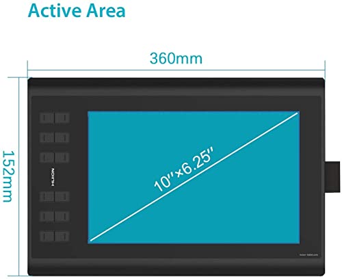 Image of HUION Inspiroy H1060P Graphics Drawing Tablet 10 x 6.25 inch with 8192 Pressure Sensitivity Battery-Free Stylus and 12 Customized Hot Keys, Digital Art Tablet for Mac, Windows PC and Android, Black