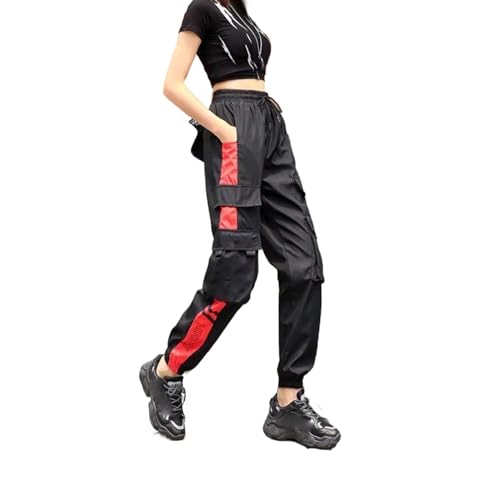 Pantalon cargo femme taille haute élastique et confortable style Harajuku