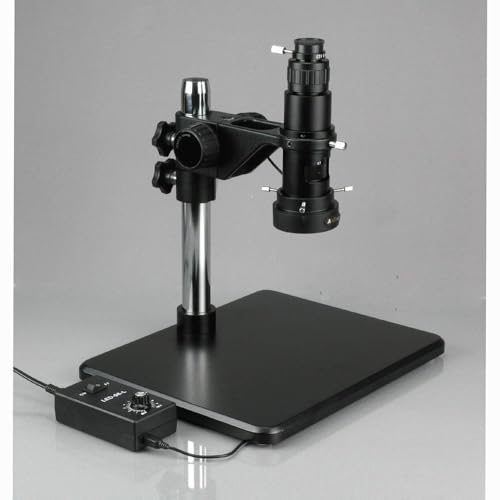 Image of AmScope H800-5M Digital Monocular Inspection Microscope, 0.7X-5.0X Zoom Objective, 11X-80X Magnification, 4-1 /8 inch Working Distance, Pillar Stand, 110V-240V, Includes 5MP Camera with Reduction Lens and Software