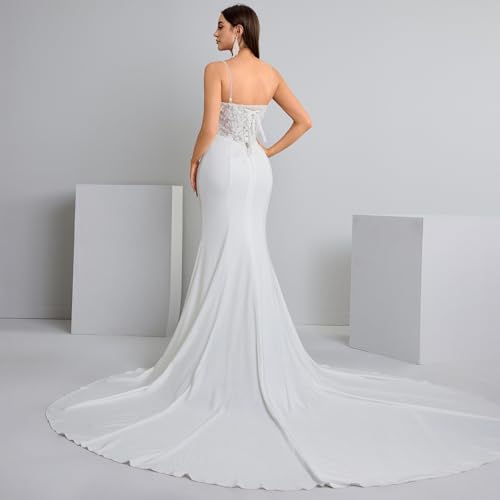 Off Shoulder Lace Wedding Dress Sleeveless Bodycon Bridal Gown with Train for Beach/Summer/Outdoor4