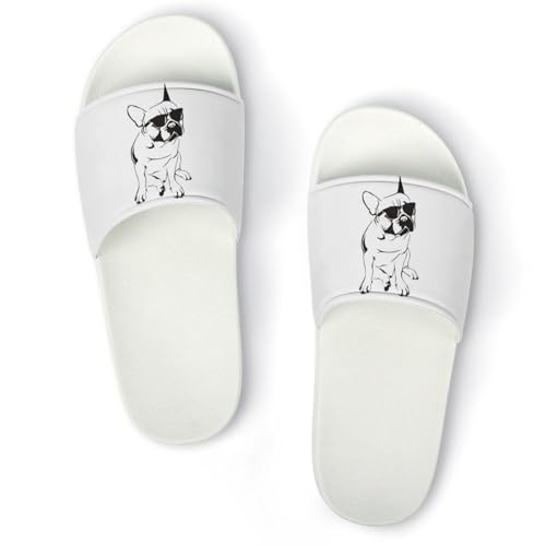 MHYRAC Pantofole antiscivolo Bulldog francese per uomo e donna, ciabatte da doccia, Colore: bianco., 40 2/3 EU