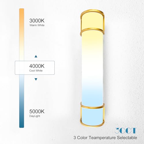 Image of Lightdot LED 25 Inch Flush Mount Vanity Lighting Fixture, 20W 2125LM 3000 /4000 /5000K 120V | 3CCT Dimmable Farmhouse Bathroom Light Bar, Waterproof Linear Wall Light Bar, Long Tube Bath Sconce-Gold