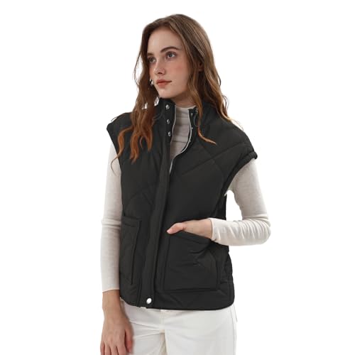 Gilet matelassé léger femme veste sans manches rembourrée d'extérieur vêtement chaud poches