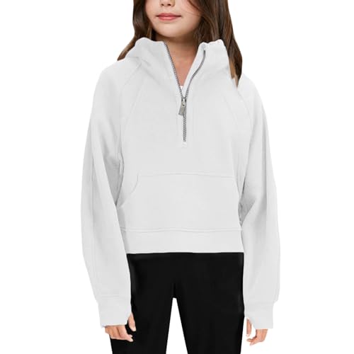 Cotton Sweatshirts for Girls Long Sleeve Casual Loose Half Zip Pullover Solid Color Smooth Sweatshirt with Zipper3
