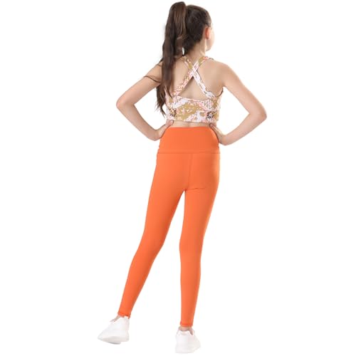 Girl's High Waisted Athletic Leggings Kids Dance Workout Running Yoga Pants2