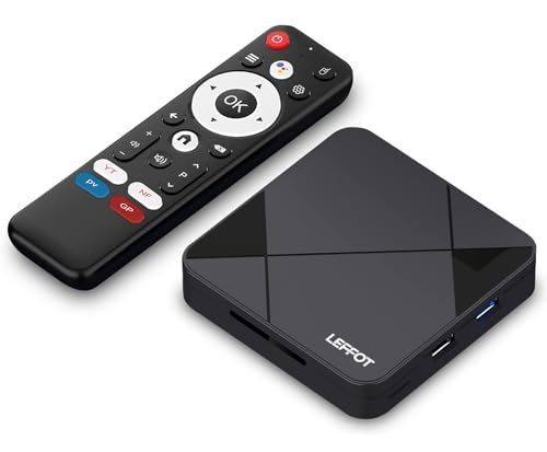 LEFFOT Android TV Box, RK3518 4K Ultra HD Smart TV-Box Android 14, 2GB RAM + 16GB ROM, Soporte HDR10, Remoto de Voz, 2.4G y 5G WiFi 6, Ethernet 100M, BT 5.4, USB 3.0, RK3518 Quad Core A53