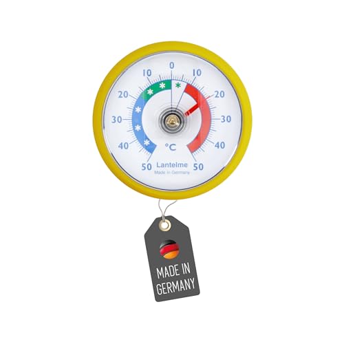 Lantelme Termómetro de frigorífico autoadhesivo con temperatura + – 50 °C, analógico, amarillo, para congelador, congelador, frigorífico, frigorífico, bimetal, analógico (amarillo)