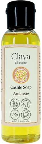 Image of Claya Ambrette Liquid Castile Soap - Organic Ingredients, Biodegradable, Gentle for Sensitive Skin and Versatile Use (Travel size 2 fl oz)