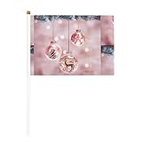 Roze Kerstbal Tweezijdige Hand Waved Flag/5.5x8.2" Ideaal voor Concurrentie, Ondersteuning, Teamgebeurtenissen