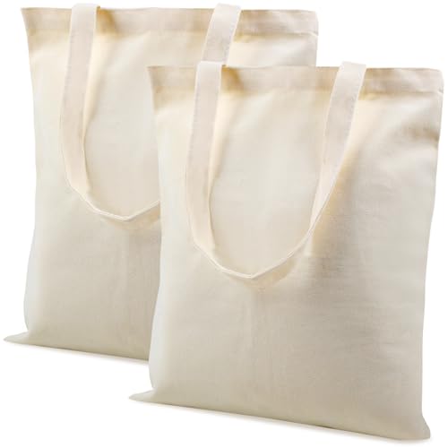 Vaktop Jutebeutel, 40x35cm Stofftasche, 2 Stück Baumwolltasche Unbedruckt, Stofftaschen zum Bemalen, Stoffbeutel Einkaufstasche mit Zwei Langen Henkeln für Sport, Shopping, Lebensmittel (Natur)